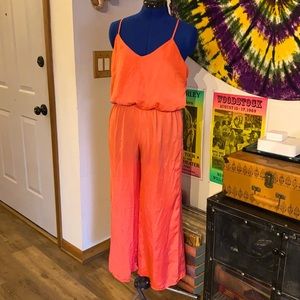 Coral satin cross back jumpsuit size medium